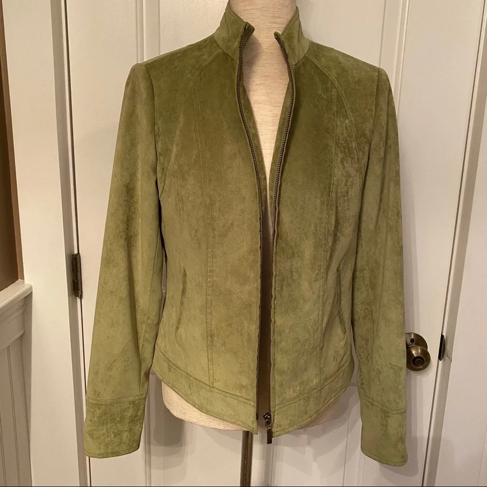 TRIBAL JACKET ZIP GREEN LONG SLEEVE ZIP FRONT MANDARIN COLLAR POCKETS SIZE 4